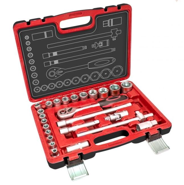 Przejdź do produktu ZESTAW KLUCZY NASADOWYCH 25SZT.  1/2 DEDRA 17K025