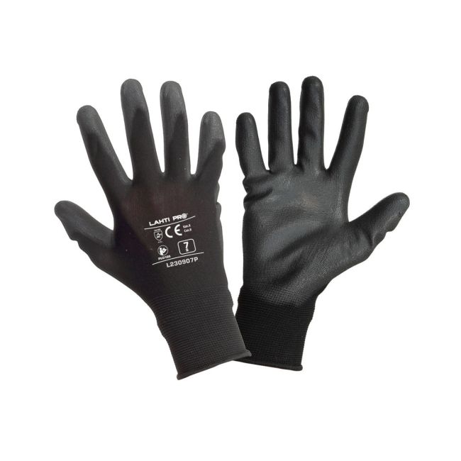 Przejdź do produktu RĘKAWICE POWLEKANE POLIURETANEM, CZARNE 7 (S) 600 PAR