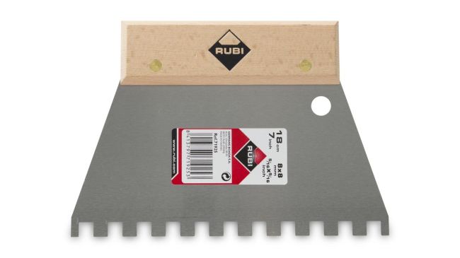 Przejdź do produktu Szpachelka ząbkowana 18 cm 8x8 z drewnianym uchwytem rubi 71925