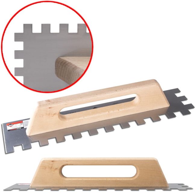 Przejdź do produktu Paca szpachla zębata z drewnianym zamkniętym uchwytem 48cm 20x20 rubi 75962