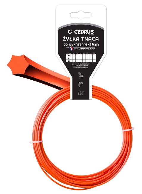 Przejdź do produktu Żyłka tnąca gwiazdka Cedrus DBPLCEDCN01/24HOY 2,4 mm x 15 m, pomarańczowa
