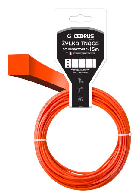 Przejdź do produktu Żyłka tnąca kwadratowa Cedrus PIN005 2,7 mm x 15 m, pomarańczowa