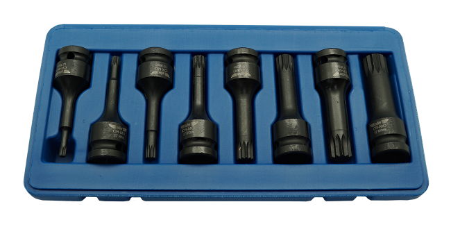 Przejdź do produktu Zestaw - Nasadki udarowe SPLINE Cr-Mo 1/2" 8szt AD-08S