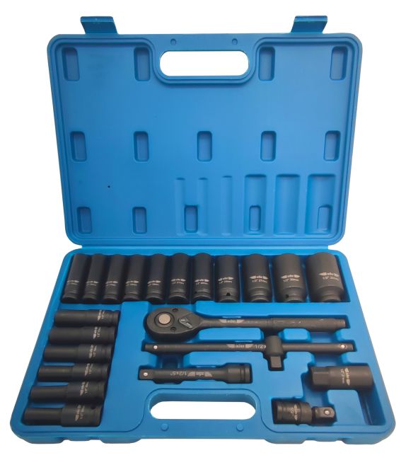 Przejdź do produktu Zestaw - Grzechotka nasadki udarowe Cr-Mo 1/2" - 23 elementy
