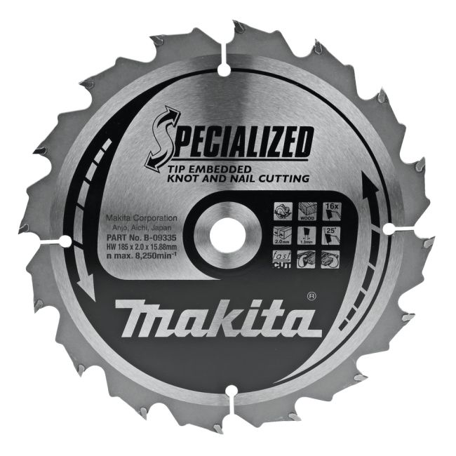 Przejdź do produktu Makita B-09335 tarcza do piły tarczowej do drewna z betonem i gwoździami Specialized T.C.T 185 x 15,88 mm 16 Z
