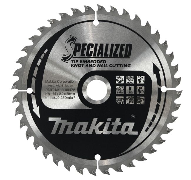 Przejdź do produktu Makita B-09472 tarcza do piły akumulatorowej do drewna Specialized T.C.T 165 x 20 mm 40 Z