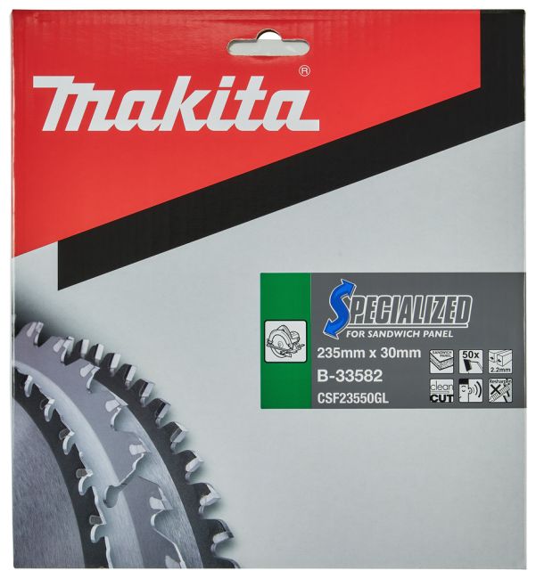 Przejdź do produktu Makita B-33582 B-17675 tarcza do piły tarczowej do płyt i paneli warstwowych Specialized T.C.T 235 x 30 mm 50 Z z węglika spiekanego