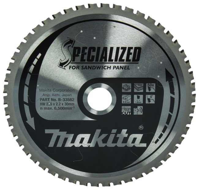 Przejdź do produktu Makita B-33598 B-17681 tarcza do piły tarczowej do płyt paneli warstwowych Specialized T.C.T 270 x 30 mm 60 Z z węglika spiekanego, zapewnia czyste cięcie