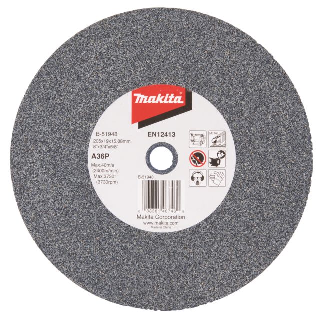 Przejdź do produktu Makita B-51948 tarcza szlifierska do metalu, kamień do szlifierki stołowej, 205 x 19 x 15,88 mm, ziarnistość A36P
