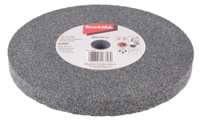 Przejdź do produktu Makita B-51948 tarcza szlifierska do metalu, kamień do szlifierki stołowej, 205 x 19 x 15,88 mm, ziarnistość A36P