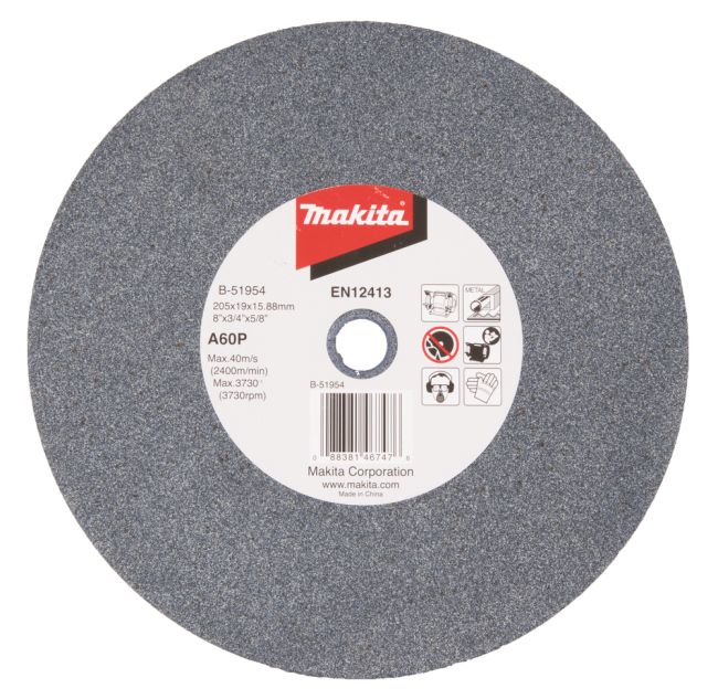 Przejdź do produktu Makita B-51954 tarcza szlifierska do metalu, kamień do szlifierki stołowej, 205 x 19 x 15,88 mm, ziarnistość A60P