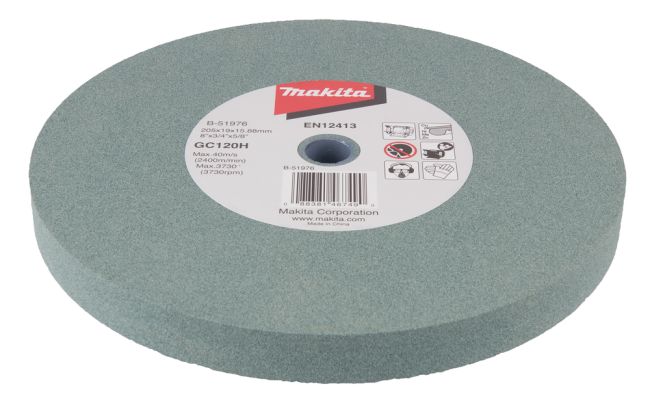 Przejdź do produktu Makita B-51976 tarcza szlifierska do szlifierki stołowej, kamień do metalu, 205 x 19 x 15,88 mm, ziarnistość GC120H
