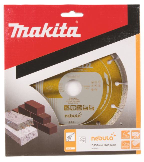 Przejdź do produktu Makita B-54003 tarcza diamentowa do szlifierki kątowej, tnąca na sucho i mokro 150 x 22,23 mm Nebula, idealna do pustaka i betonu zbrojonego