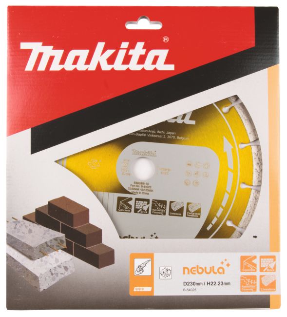 Przejdź do produktu Makita B-54025 tarcza diamentowa do szlifierki kątowej, tnąca na sucho i mokro 230 x 22,23 mm Nebula, idealna do pustaka i betonu zbrojonego