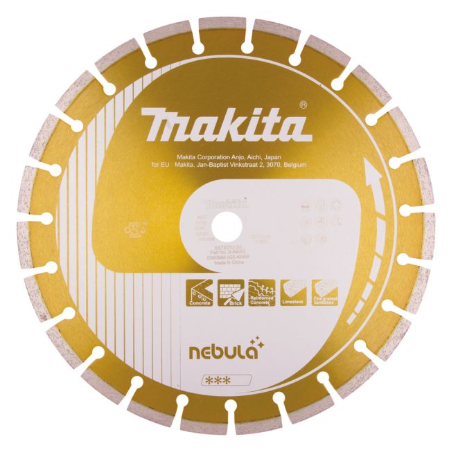 Przejdź do produktu Makita B-54053 tarcza diamentowa do przecinarki tarczowej, tnąca na sucho i mokro 350 x 25,4 mm Nebula, idealna do pustaka i betonu zbrojonego, będzie pasowała do CE001G i CE002G