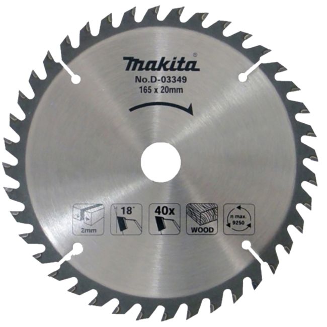 Przejdź do produktu Makita D-03349 tarcza do piły tarczowej do drewna, Standard T.C.T, 165 x 20 mm, 40 Z z węglika spiekanego