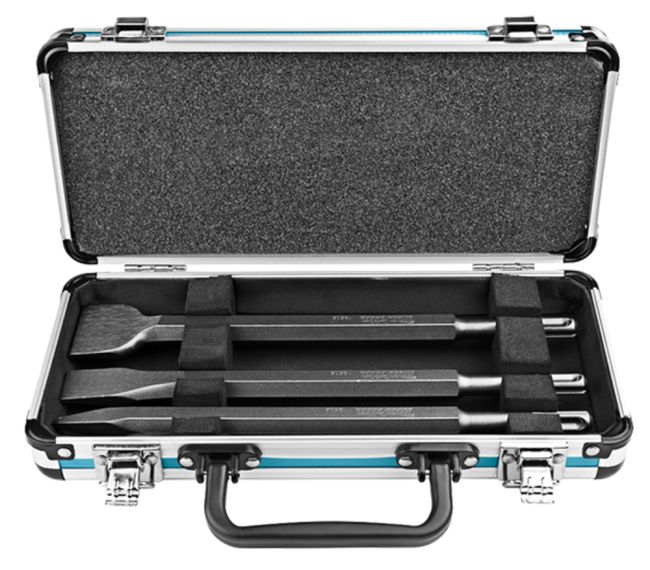 Przejdź do produktu Makita D-42357 zestaw dłut SDS-Plus, do młotowiertarek, do betonu 250 mm 3 szt., 1 punktak, 1 dłuto płaskie i 1 dłuto do skuwania w aluminiowej walizce