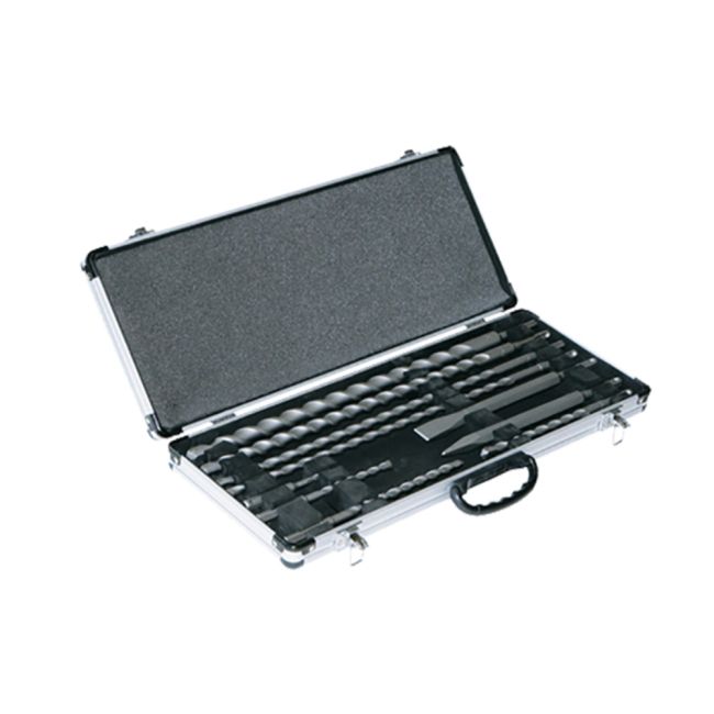Przejdź do produktu Makita D-42385 zestaw dłut i wierteł SDS-Plus do betonu 110-460 mm 10 szt., 8 wierteł, 1 punktak i 1 dłuto płaskie w aluminiowej walizce, końcówka z węglika wolframu