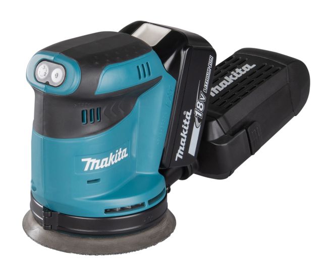 Przejdź do produktu Makita DBO180Z szlifierka mimośrodowa akumulatorowa LXT 18V, bez akumulatora i ładowarki, z wydajnym odsysaniem pyłu, posiada hamulec i elektroniczny 3 - stopniowy przełącznik prędkości obrotowej