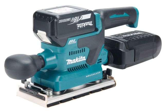 Przejdź do produktu Makita DBO382Z szlifierka oscylacyjna LXT 18V, bez akumulatora i ładowarki, przeznaczona do szlifowania dużych powierzchni, drewna, tworzywa sztucznego i metalu, powierzchni malowanych, ma elektroniczny, 3-stopniowy przełącznik częstotliwości skoków