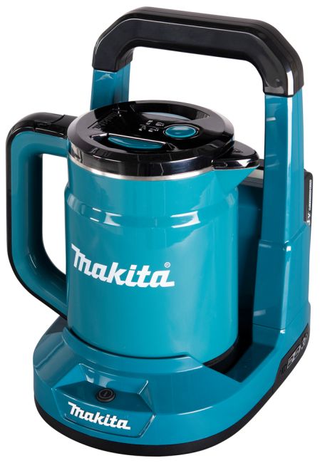 Przejdź do produktu Makita DKT360Z czajnik 2x18V LXT Li-Ion, bez akumulatora i ładowarki, doskonały wybór gdy trzeba zagotować wodę, a brak jest zasilania sieciowego, lekki i kompaktowy