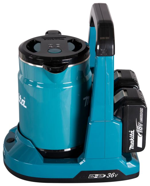 Przejdź do produktu Makita DKT360Z czajnik 2x18V LXT Li-Ion, bez akumulatora i ładowarki, doskonały wybór gdy trzeba zagotować wodę, a brak jest zasilania sieciowego, lekki i kompaktowy