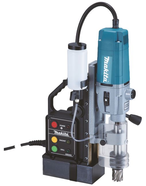 Przejdź do produktu Makita HB500 wiertarka magnetyczna elektryczna, sieciowa, 2-biegowa, 50 mm, 350 / 650 obr./min, przenośna, wyposażona w układ zasilania olejem zapewniający płynne wiercenie