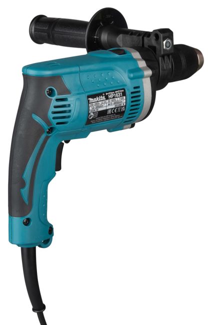Przejdź do produktu Makita HP1631 wiertarka udarowa elektryczna, sieciowa 710 W, do betonu, drewna i stali, 0 - 3200 obr./min, ma funkcję wiercenia z udarem i bez, lekka, smukła i kompaktowa