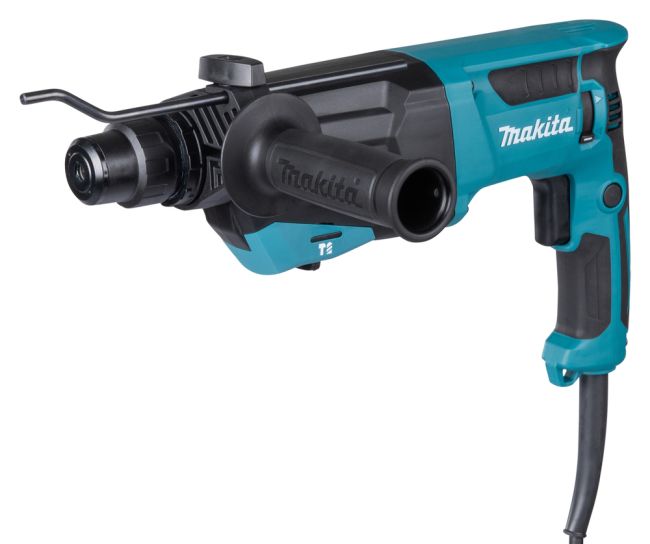 Przejdź do produktu Makita HR2670 młotowiertarka elektryczna, sieciowa 800 W, z wiertłem SDS-Plus, moc udaru 3,0 J, z opcją kucia, z osłoną przeciwpyłową uchwytu narzędziowego