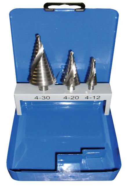 Przejdź do produktu Makita P-69951 wiertła stopniowe do metalu, HSS-G, średnica 4 - 12 / 20 / 30 mm, zestaw 3 szt., pozwalają wiercić różne rozmiary jednym ruchem, bez przestojów i bez straty czasu