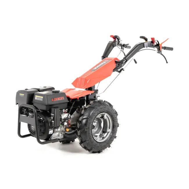 Przejdź do produktu Faworyt SIM400LE traktorek jednoosiowy, wielofunkcyjny mikrociągnik, posiada silnik Loncin G420F o pojemności 420 cm3 i mocy 13 KM, ma rozrusznik elektryczny, pełni liczne funkcje - od uprawy gleby po koszenie czy prace porządkowe