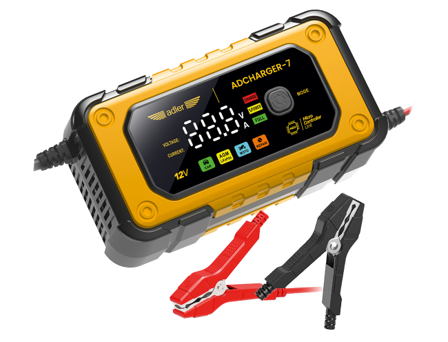 Przejdź do produktu Adler ADCHARGER-7 prostownik ładowarka, maksymalny pobór mocy 90W, do akumulatorów 12V, urządzenie rozpoznaje napięcie podłączonego akumulatora i dobiera odpowiedni prąd ładowania