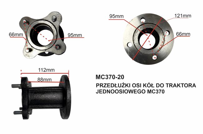 Przejdź do produktu Mastercut MC370-20 przedłużka osi kół do traktorka jednoosiowego MC370 TJ01 TJ02, para 2 szt., pozwalają zwiększyć szerokość rozstawu kół, dzięki czemu traktor jednoosiowy staje się bardziej stabilny i pewniej porusza się po nierównym terenie