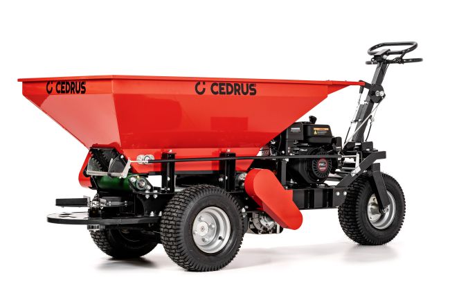 Przejdź do produktu Cedrus CEDRP325E-L RP325E-L rozsiewacz piasku i nawozów z silnikiem Loncin 196 cm³ pojemnością pojemnika 325 l, pozwala sprawnie wykonywać prace związane z pielęgnacją terenów zielonych oraz zadania gospodarcze i porządkowe
