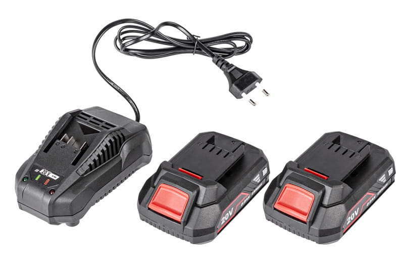 Ładowarka z kablem i dwa akumulatory 20V z zestawu Cedrus HD58Li-SET