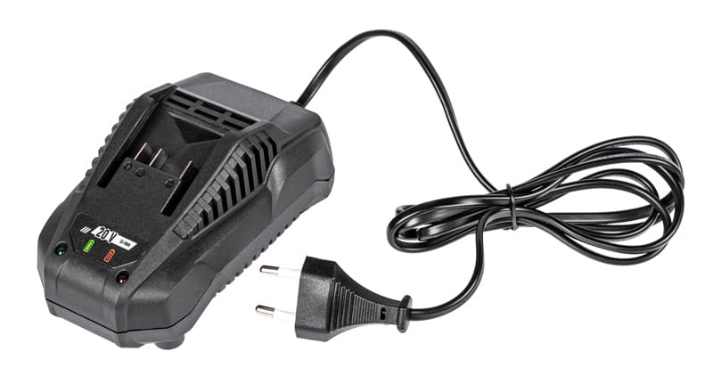 Ładowarka 20V Cedrus Power+ FCH2.4 z gniazdem na akumulator i kontrolkami LED oraz przewodem z wtyczką