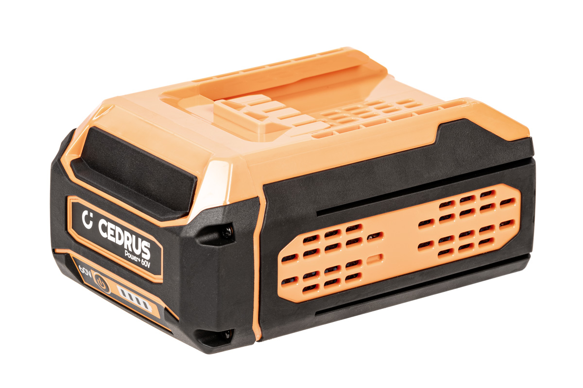 Pomarańczowo-czarny akumulator Cedrus CEDB4 Li-Ion 4Ah 60V z logo Cedrus Power