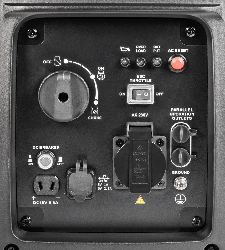 Panel sterowania z gniazdem 230V, USB i wyjściem 12V agregatu Cedrus IN2000R