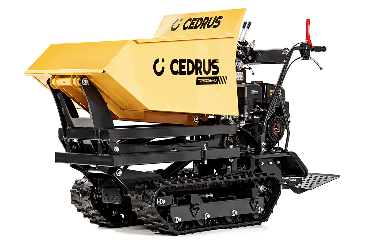 Cedrus CEDTR500GE-HD TR500GE-HD transporter spalinowy gąsiennicowy z ładowaczem, silnikiem Loncin 270 cm³ i ładownością 500 kg, zaprojektowany z myślą o pracach ogrodowych, gospodarczych, budowlanych i porządkowych zdjęcie 1